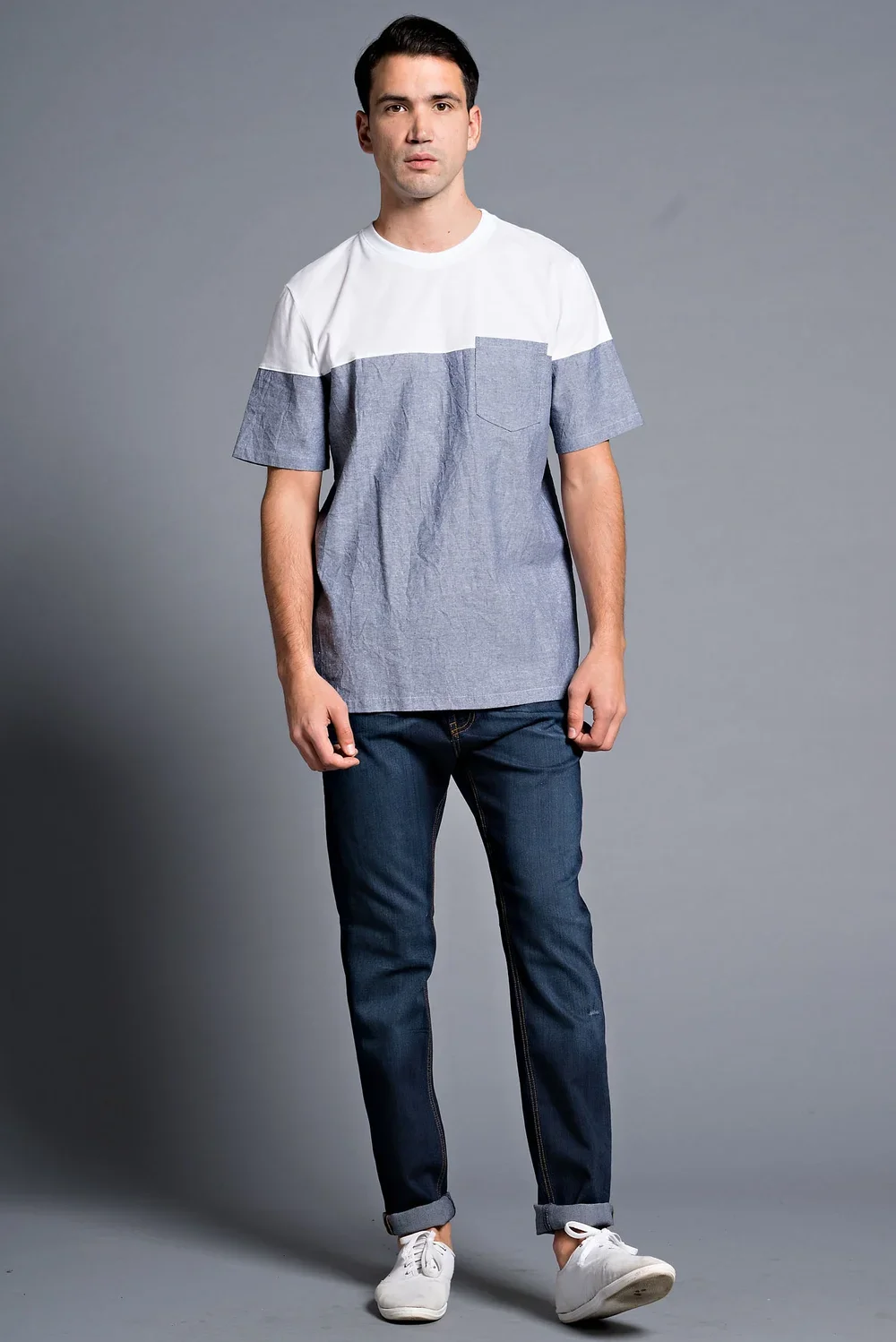 Wholesale Men's Color-Block Fashion Basics T-Shirt
