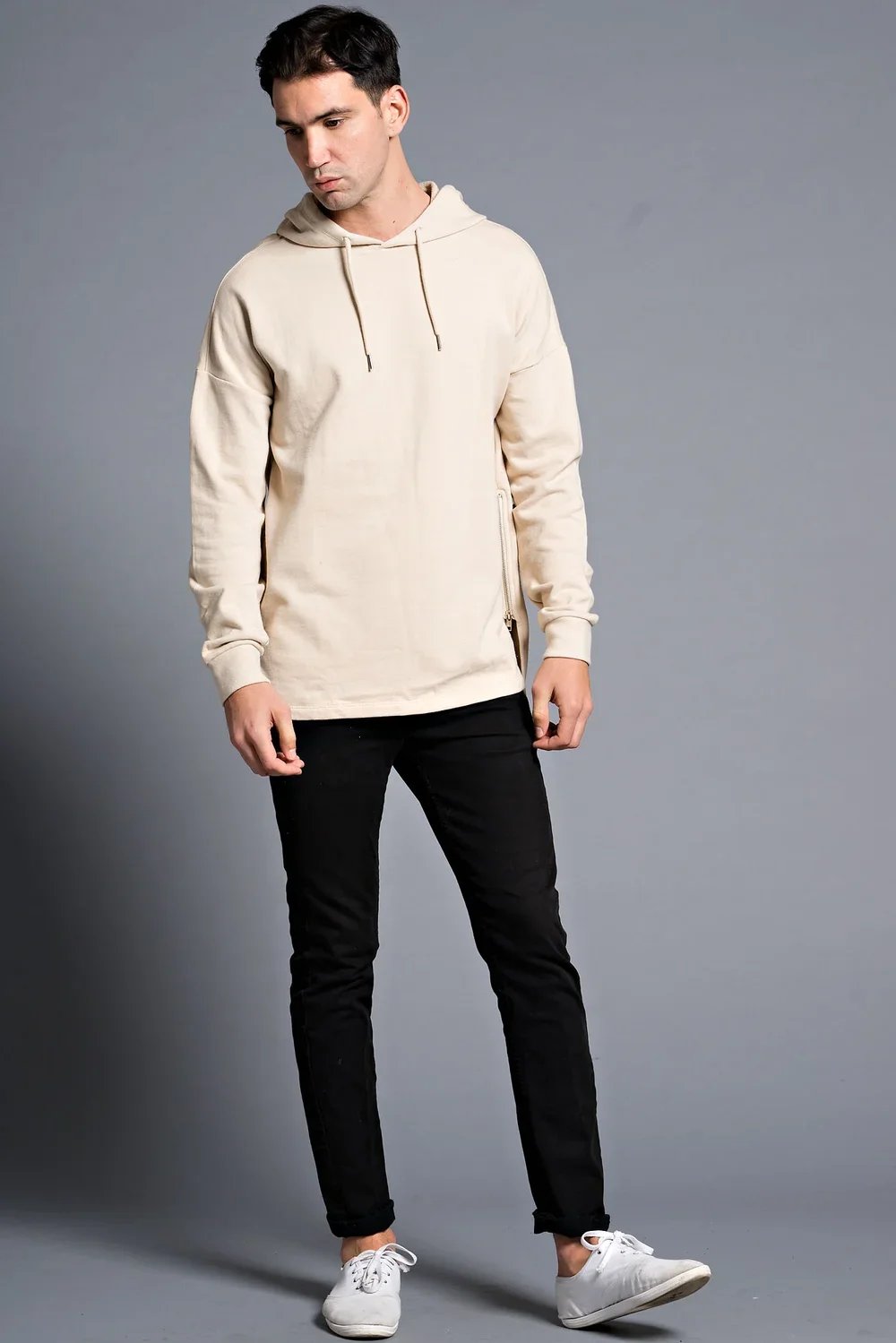 Wholesale Men's Oversized Beige Pullover Hoodie