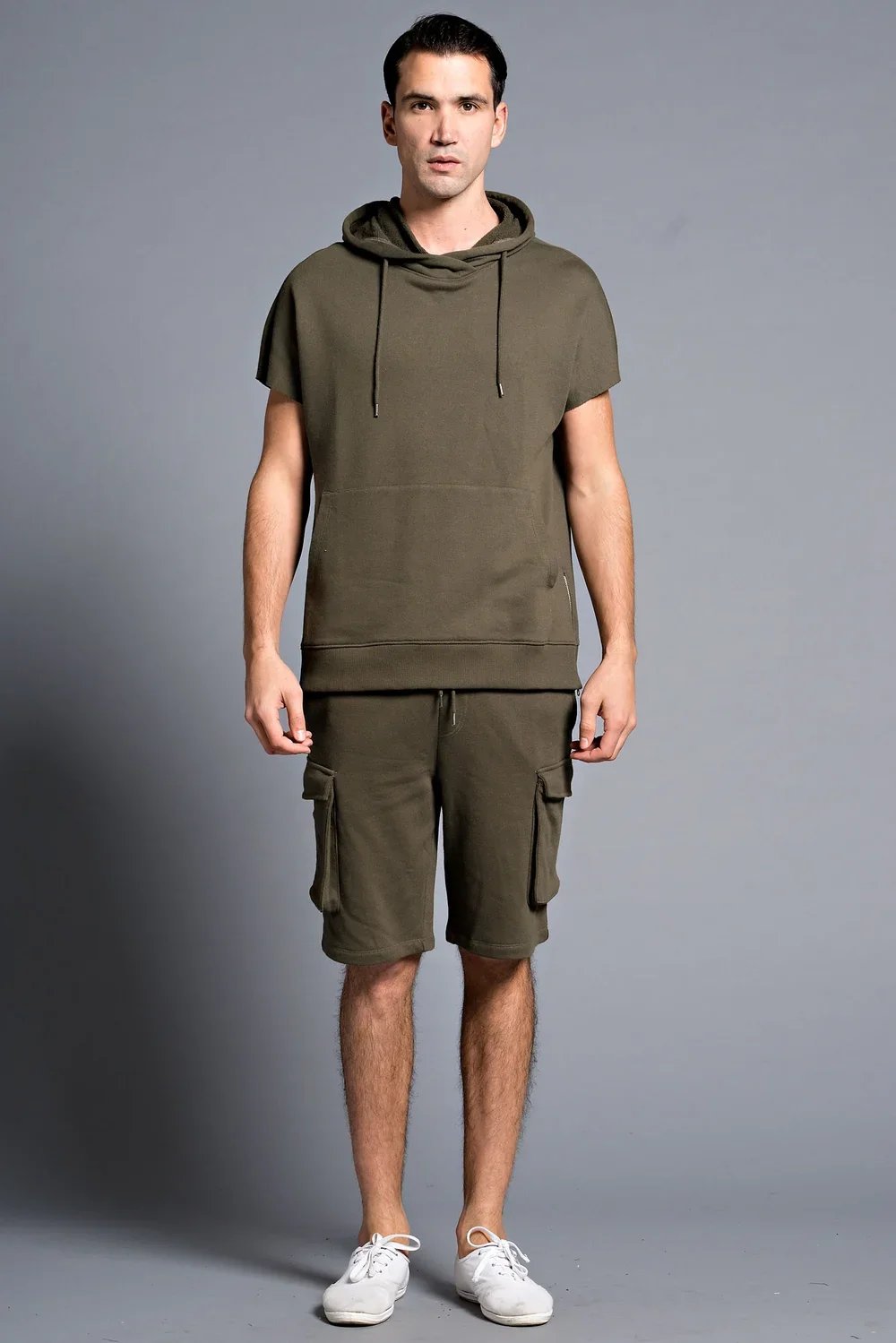Men's Cargo Shorts and Short Sleeve Hoodie Matching Set