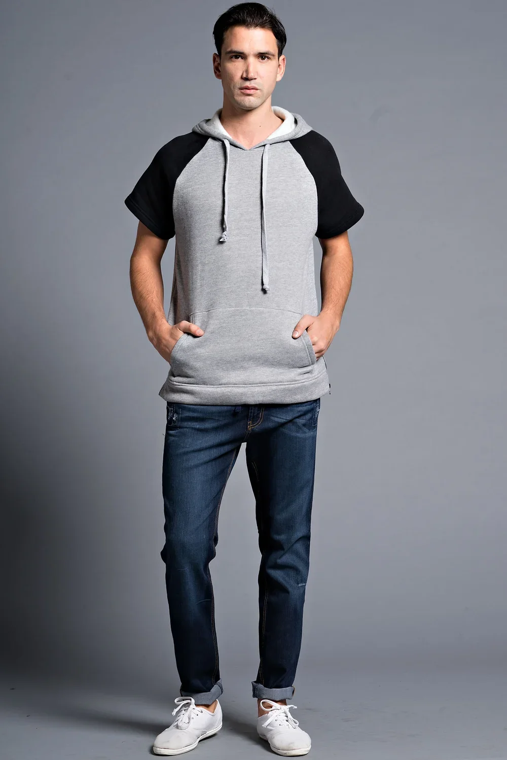 Custom Men's Short Sleeve Colorblock Hoodie Manufacturing