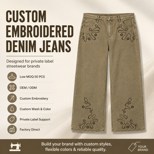 Women's Straight Cotton Denim Jeans Custom Embroidery Heat-Transfer Printing Quick Dry Breathable Mid Waist Stonewashed Finish
