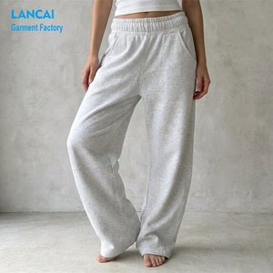 OEM Loungewear Factory Customized Barrel Leg Pants Embroidery Logo Cotton Blended Fleece Baggy Sweatpants for Women